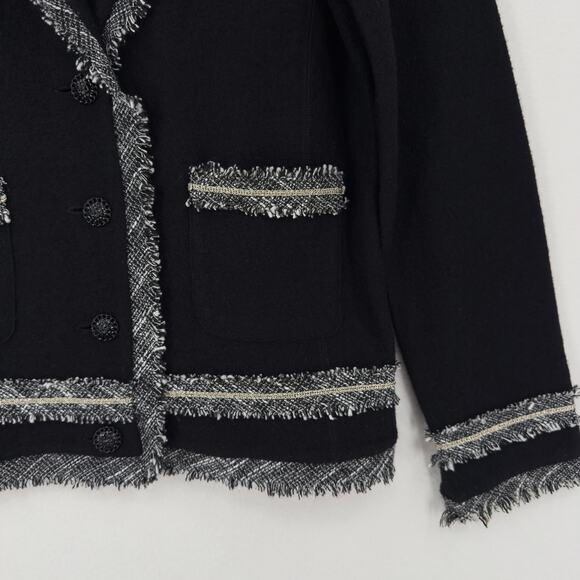 Karl Lagerfeld Paris Wool Tweed Jacket Womens Medium Black Luxury Prep Feminine - Picture 3 of 12